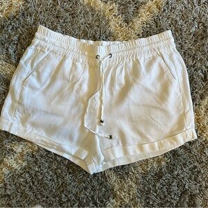 White Linen Blend Shorts